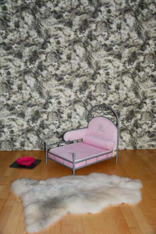 Tierbett Hundebett Lammfell Jety Silber Creme