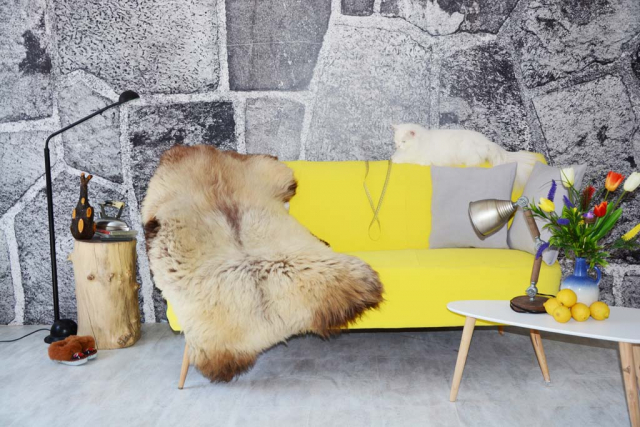 Öko Lammfell Naturfell Yeti Beige Braun Coloure
