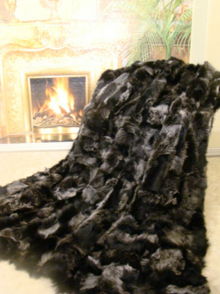 Pelzdecke Silver Fox Dark Silberfuchs Dunkel Echt Fuchsfell